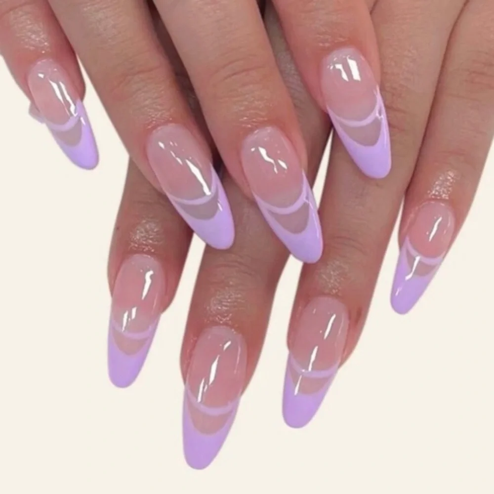 SOLD Lilac Lines Long Press On Nails - Picture 1 of 2